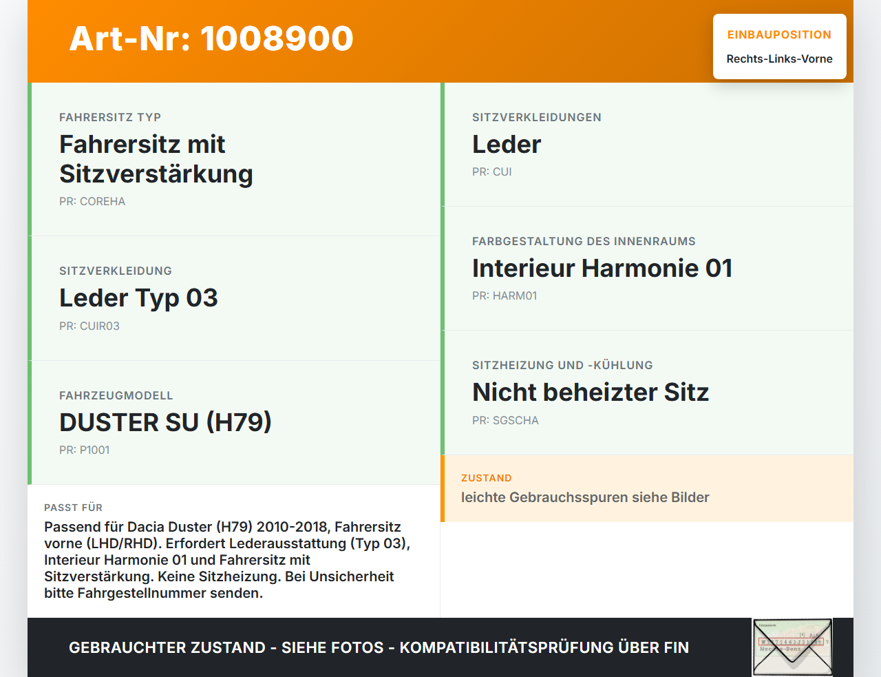 Dacia Duster 4x4 HS 10-18 Kopfstütze für Fahrer Sitz Rechts oder Links Vorne Dacia Duster 4x4 HS 10-18 25.08.2016... Vorschau 3