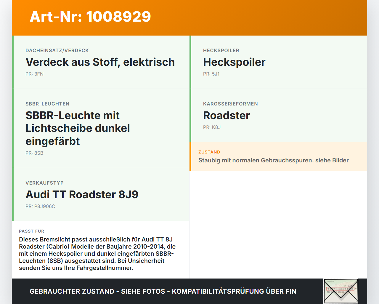Audi TT Roadster 8J 8J9 10-14 Cabrio Bremslicht 3te Bremsleuchte für Klappe Audi TT Roadster 8J 8J9 10-14... Vorschau 3