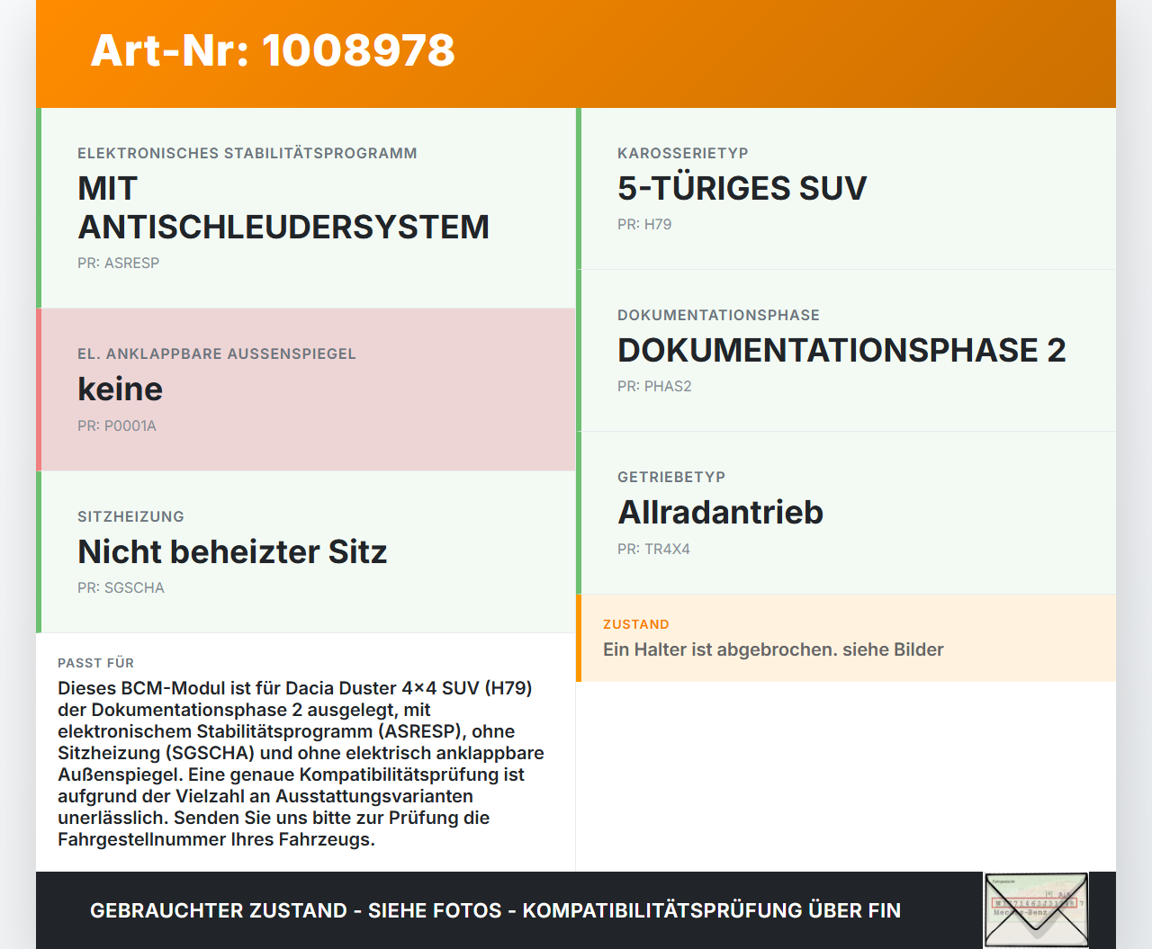 Dacia Duster 4x4 HS 10-18 Karosserie Steuergerät BCM Modul Dacia Duster 4x4 HS 10-18 25.08.2016 A2C92226606... Vorschau 3