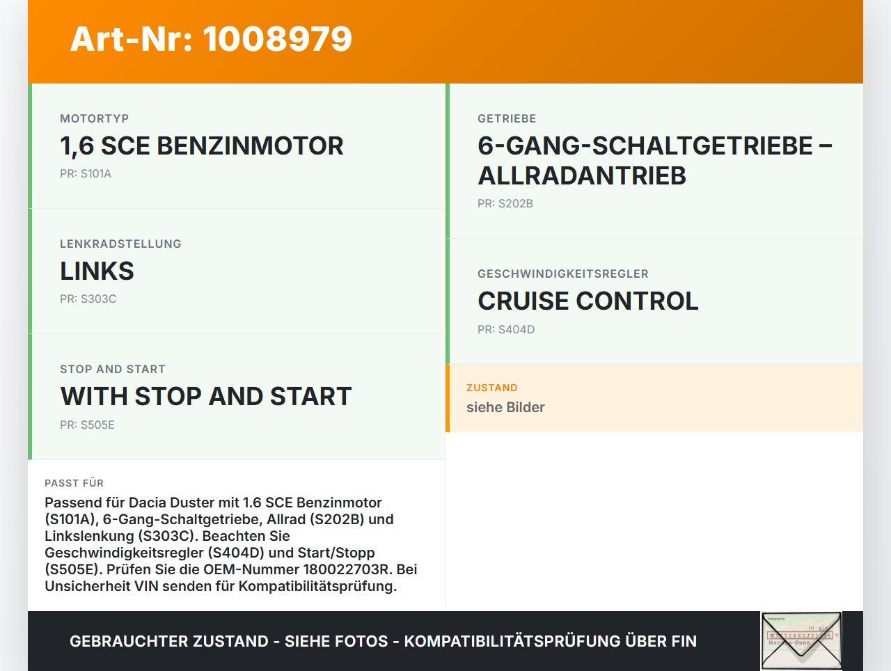 Dacia Duster 4x4 HS 10-18 1,6i 84KW Gaswertgeber Gaspedal Dacia Duster 4x4 HS 10-18 25.08.2016 180022703R... Vorschau 3