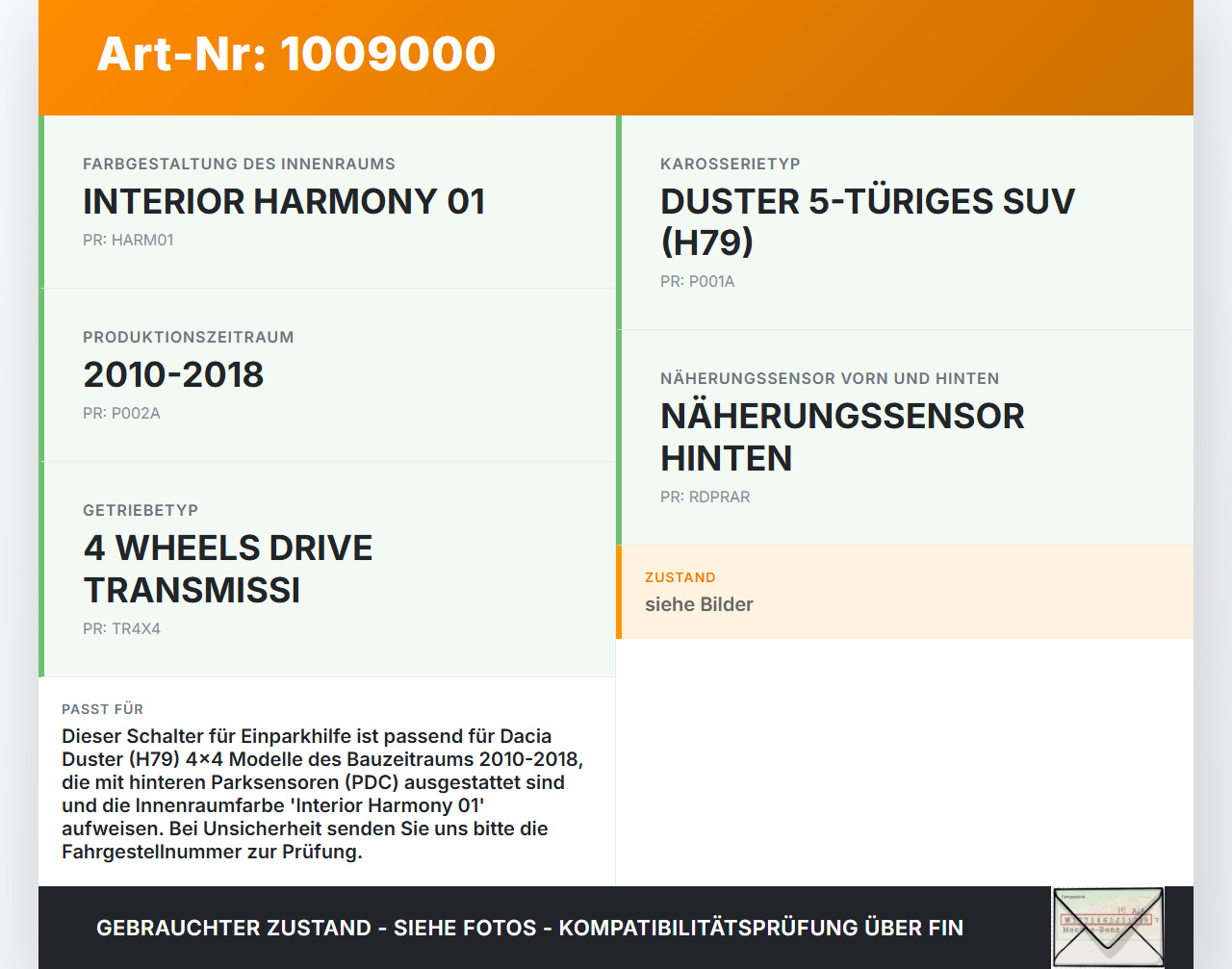 Dacia Duster 4x4 HS 10-18 Schalter Taster für Einparkhilfe PDC Dacia Duster 4x4 HS 10-18 25.08.2016 284480431R... Vorschau 3