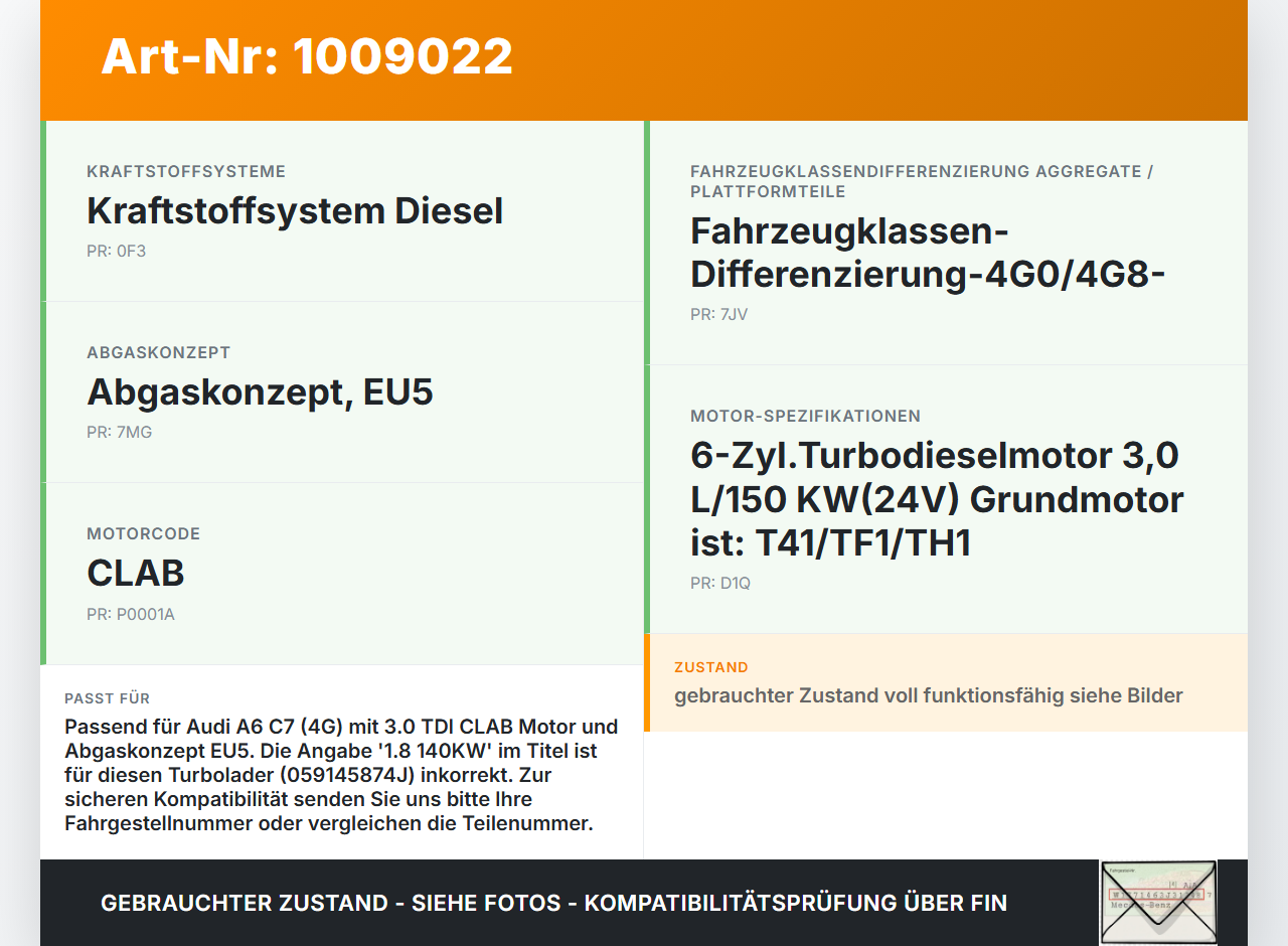 Audi A6 C7 4G 10-14 1,8 140KW CLAB Turbolader Turbo Abgasturbolader Audi A6 C7 4G 10-14 07.09.2011 059145874J gebraucht Vorschau 3