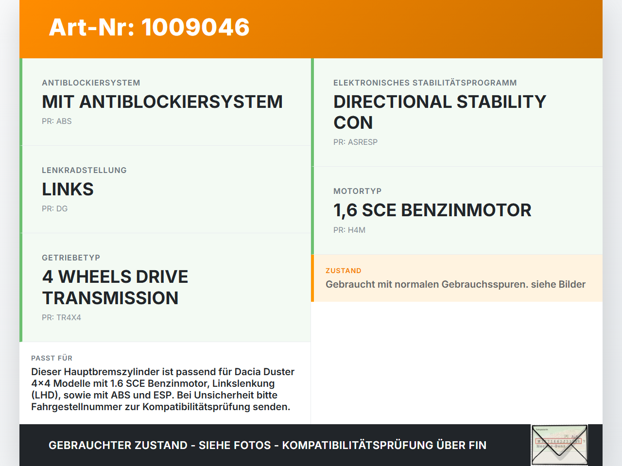 Dacia Duster 4x4 HS 10-18 Hauptbremszylinder Bremszylinder Dacia Duster 4x4 HS 10-18 25.08.2016 6071018 gebraucht Vorschau 3