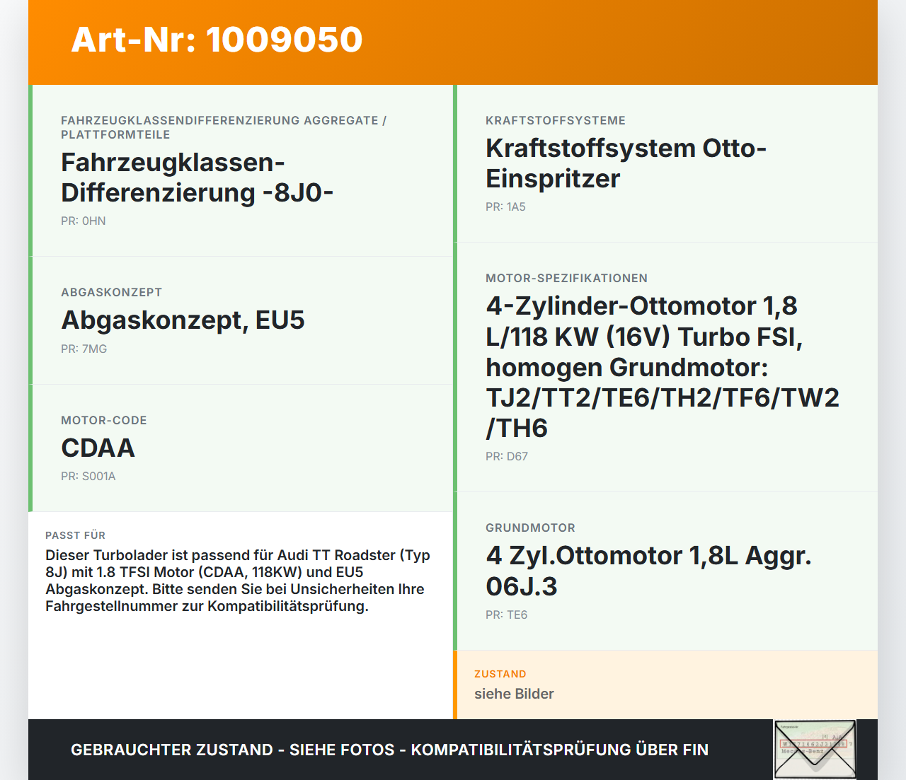 Audi TT Roadster 8J 8J9 10-14 TFSI 1,8 118KW CDAA Turbolader Turbo Abgasturbolader Audi TT Roadster 8J 8J9 10-14... Vorschau 3