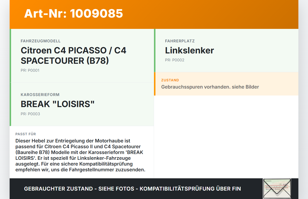 Citroen C4 Picasso II 13-22 Hebel Entriegelung für Motorhaube Citroen C4 Picasso II 13-22 08.10.2014 96763429ZD... Vorschau 3