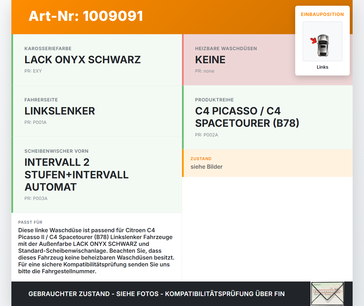 Citroen C4 Picasso II 13-22 Waschdüse für Windschutzscheibe WS Links Citroen C4 Picasso II 13-22 08.10.2014 gebraucht Vorschau 3