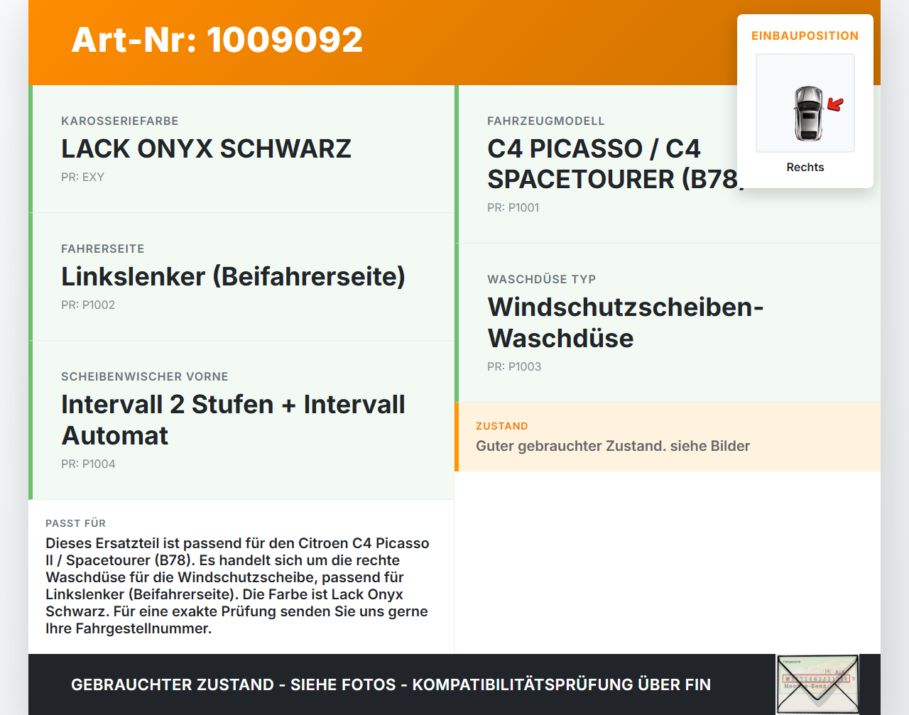 Citroen C4 Picasso II 13-22 Waschdüse für Windschutzscheibe WS Rechts Citroen C4 Picasso II 13-22 08.10.2014 gebraucht Vorschau 3