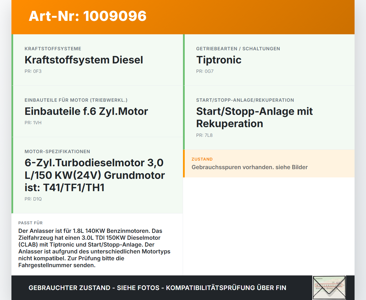 Audi A6 C7 4G 10-14 1,8 140KW Autom Anlasser Starter Audi A6 C7 4G 10-14 07.09.2011 059911021G gebraucht Vorschau 3