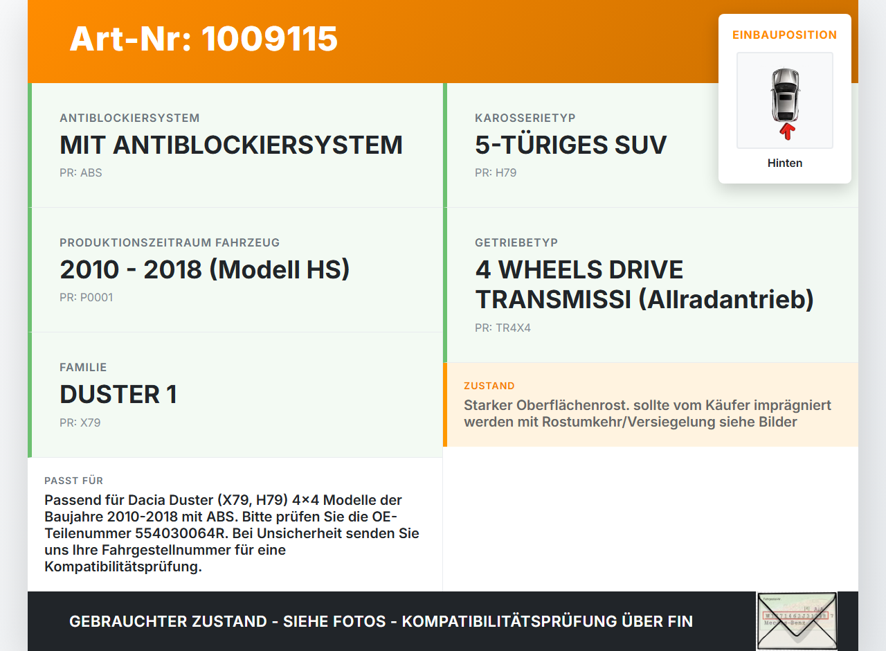 Dacia Duster 4x4 HS 10-18 Hinterachse Achse Achsträger Hinten DQ33 Dacia Duster 4x4 HS 10-18 25.08.2016 554030064R... Vorschau 3