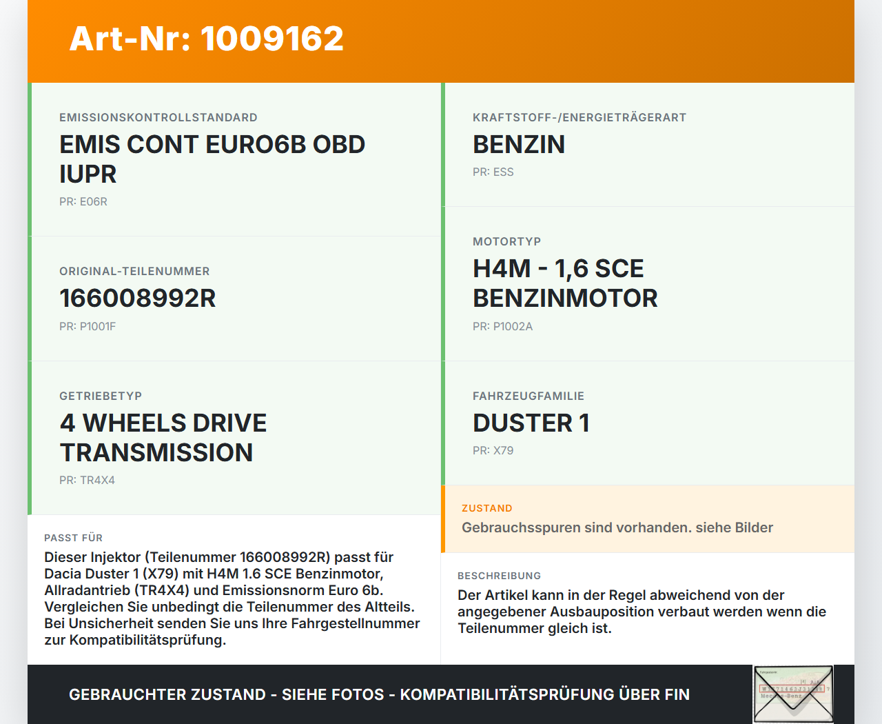 Dacia Duster 4x4 HS 10-18 1,6i 84KW Injektor Einspritzdüse Zyl.1 Dacia Duster 4x4 HS 10-18 25.08.2016 166008992R... Vorschau 3