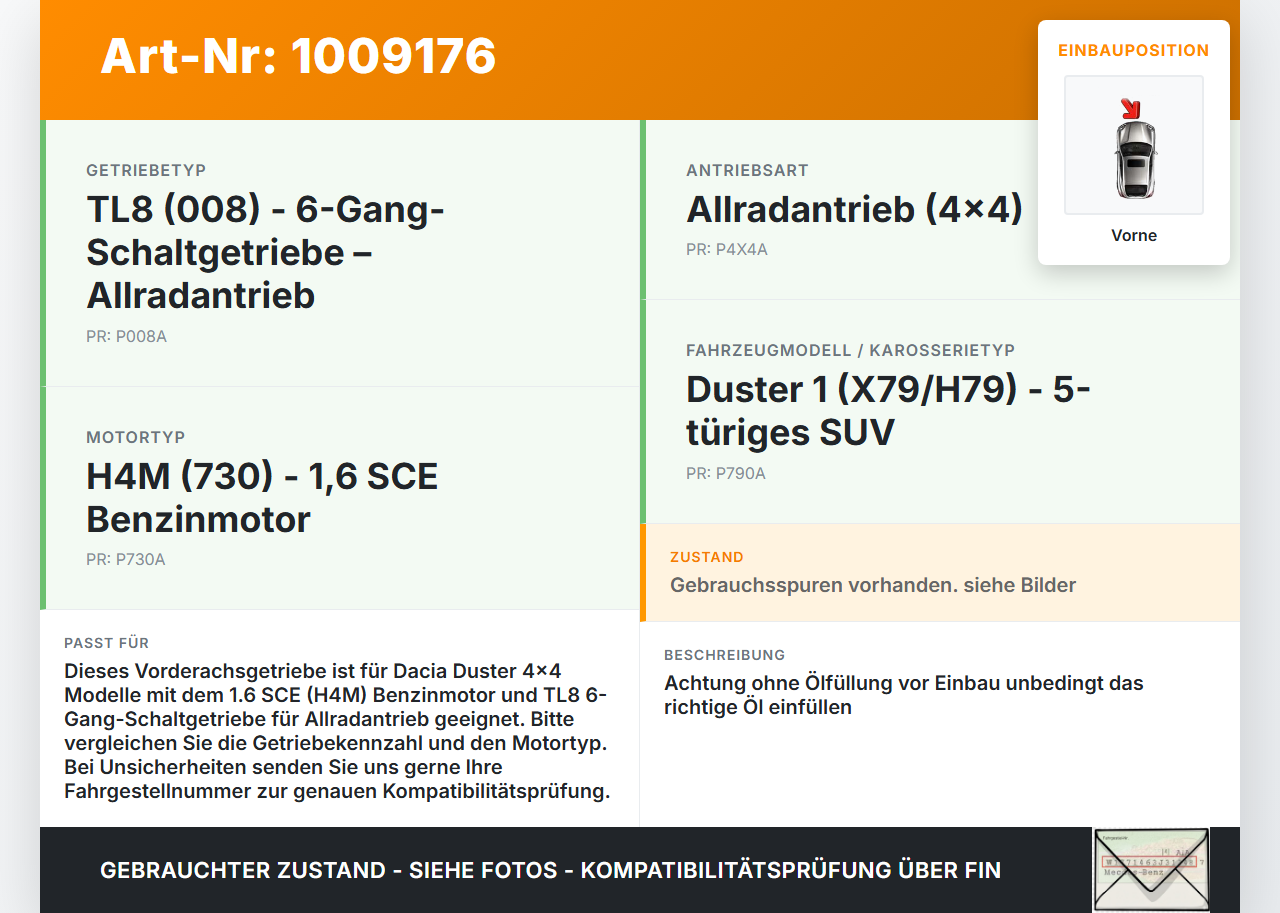 Dacia Duster 4x4 HS 10-18 1,6i 84KW 4WD Differential Vorderachsgetriebe Vorne Dacia Duster 4x4 HS 10-18 25.08.2016... Vorschau 3