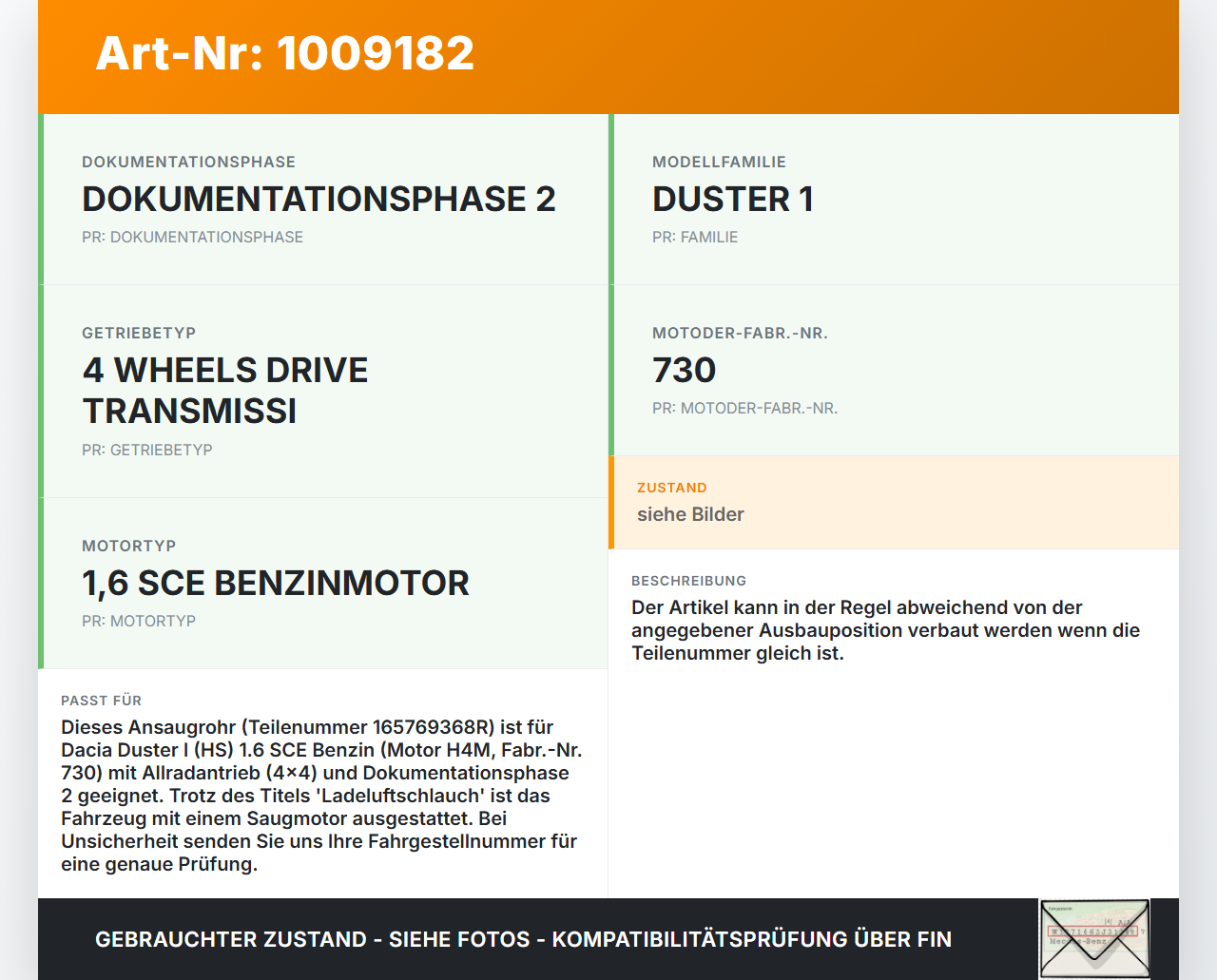 Dacia Duster 4x4 HS 10-18 1,6i 84KW Ansaugrohr Ladeluftschlauch Luftschlauch Pos.1 Dacia Duster 4x4 HS 10-18... Vorschau 3