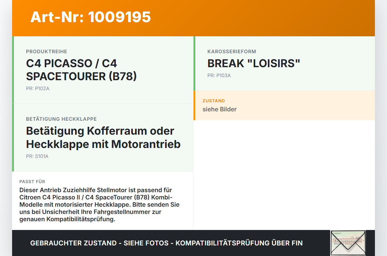 Citroen C4 Picasso II 13-22 Kombi Antrieb Zuziehhilfe Stellmotor für Heckklappe Citroen C4 Picasso II 13-22... Vorschau 3