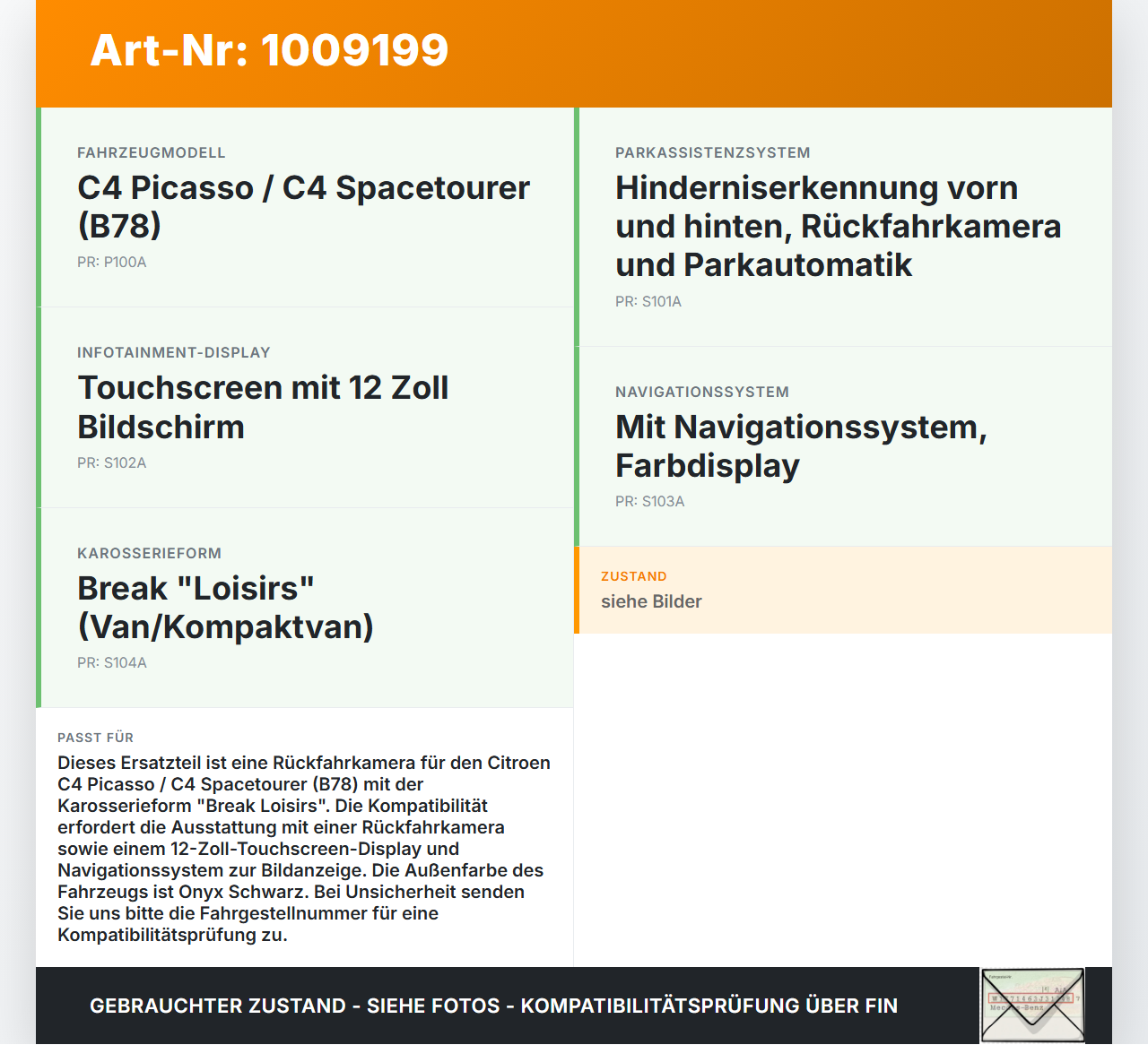 Citroen C4 Picasso II 13-22 HDI 2,0 110KW Kamera Rückfahrkamera Sensor Citroen C4 Picasso II 13-22 08.10.2014... Vorschau 3
