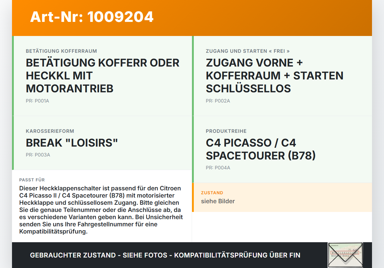 Citroen C4 Picasso II 13-22 Schalter Taster Öffner für Heckklappe Citroen C4 Picasso II 13-22 08.10.2014 gebraucht Vorschau 3
