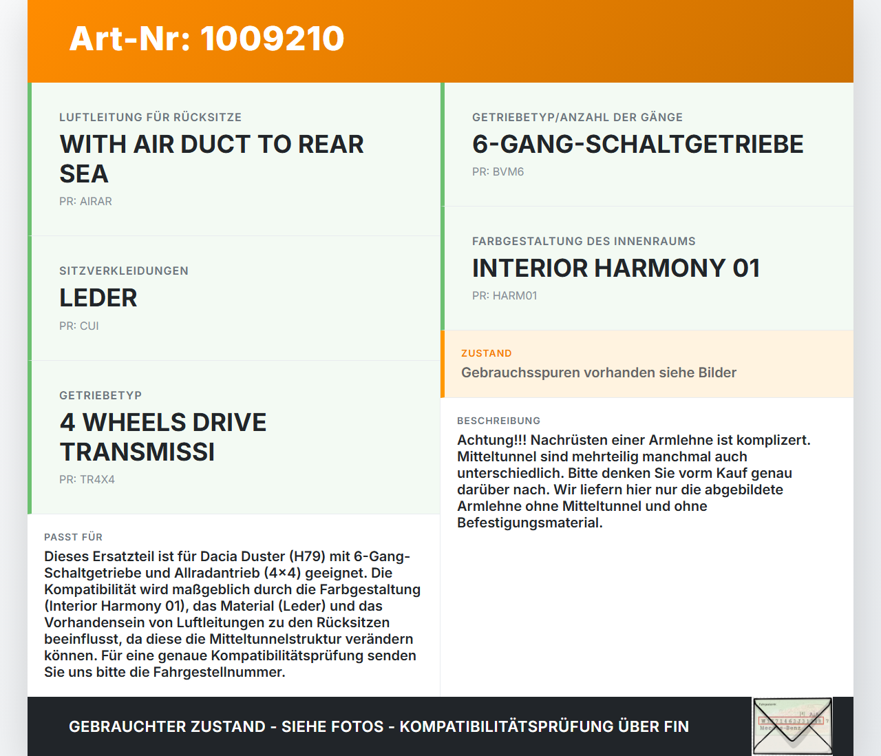 Dacia Duster 4x4 HS 10-18 Armlehne Mittelarmlehne Auflage Dacia Duster 4x4 HS 10-18 25.08.2016 gebraucht Vorschau 3