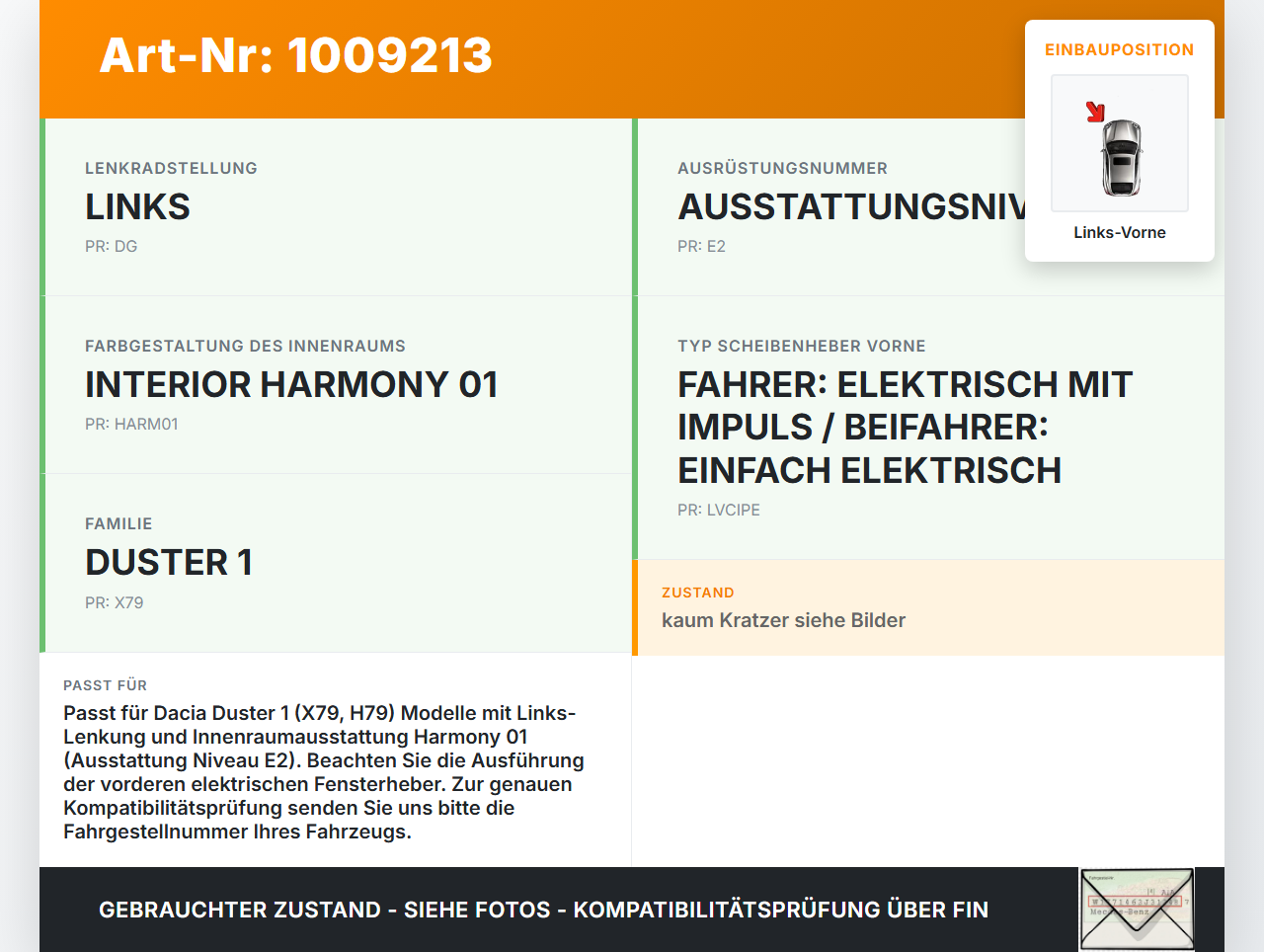 Dacia Duster 4x4 HS 10-18 Blende Verkleidung Innen Links Vorne Dacia Duster 4x4 HS 10-18 25.08.2016 1765286 gebraucht Vorschau 3
