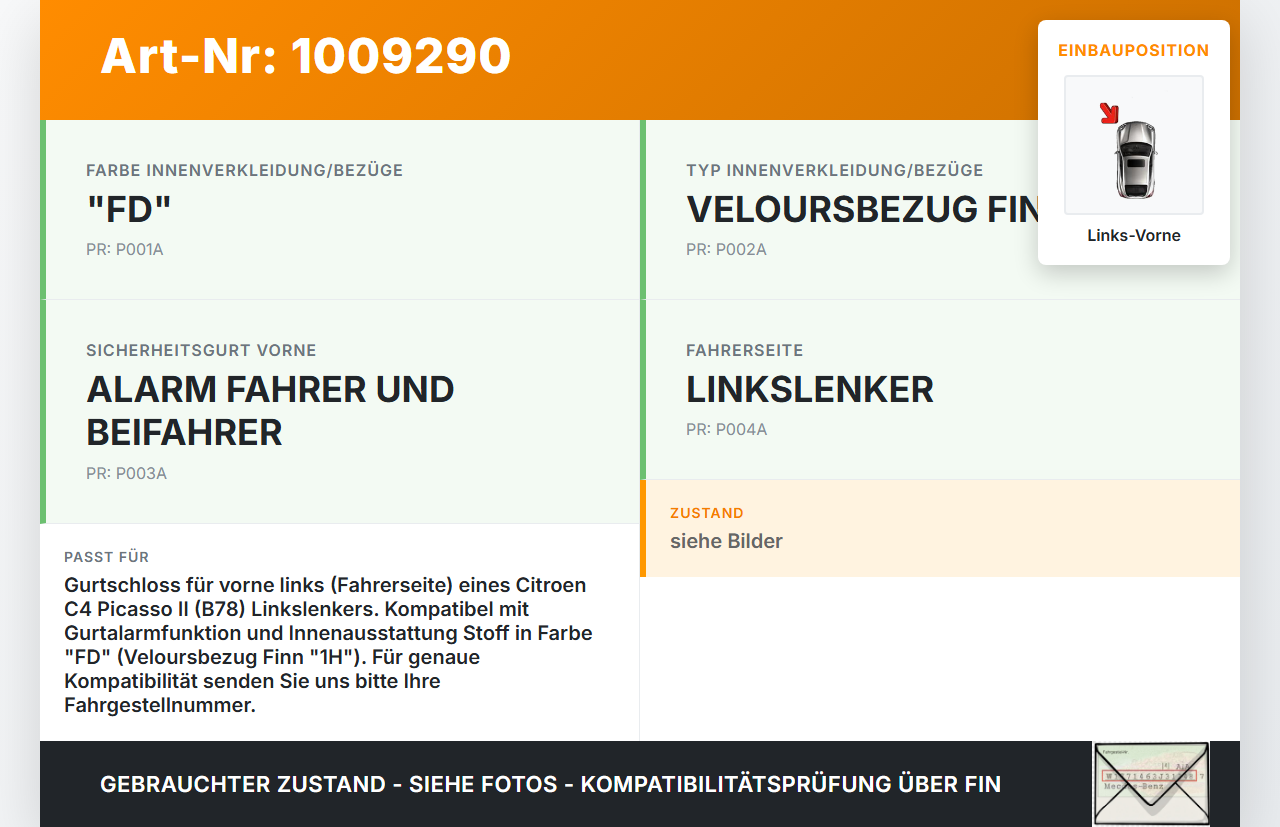 Citroen C4 Picasso II 13-22 Kombi Gurtschloss Links Vorne Citroen C4 Picasso II 13-22 08.10.2014 gebraucht Vorschau 3