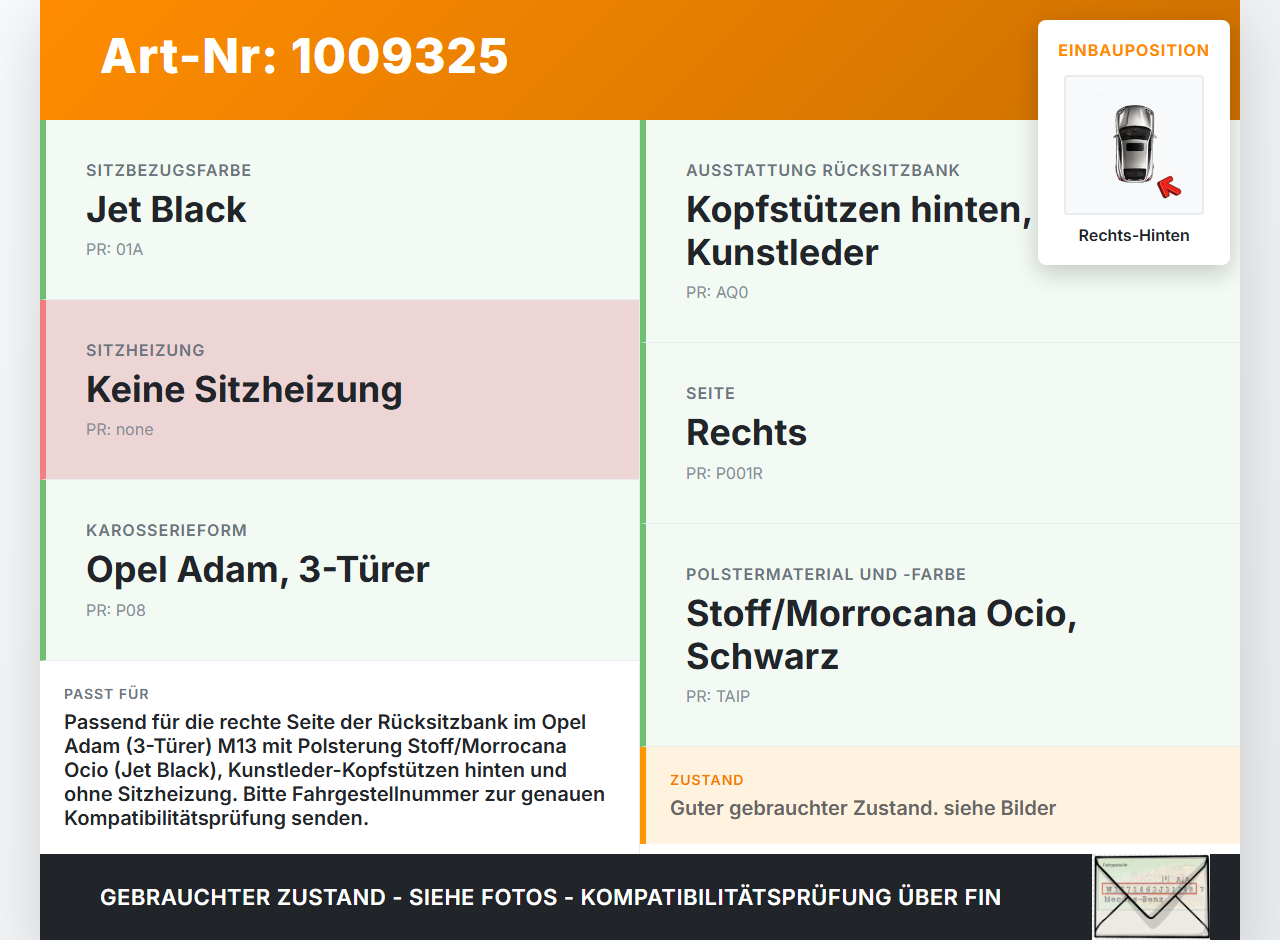 Opel Adam M13 13-19 3T Sitzbezug Rückenpolster Rechts für Rücksitzbank Hinten Opel Adam M13 13-19 29.07.2016... Vorschau 3