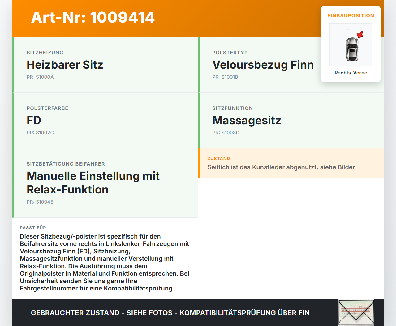 Citroen C4 Picasso II 13-22 Kombi Sitzbezug Sitzpolster für Beifahrersitz Rechts Vorne beheizt Citroen C4 Picasso... Vorschau 3