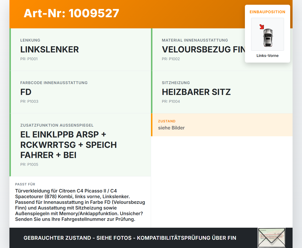 Citroen C4 Picasso II 13-22 Kombi Türverkleidung Türpappe Links Vorne Citroen C4 Picasso II 13-22 08.10.2014... Vorschau 3