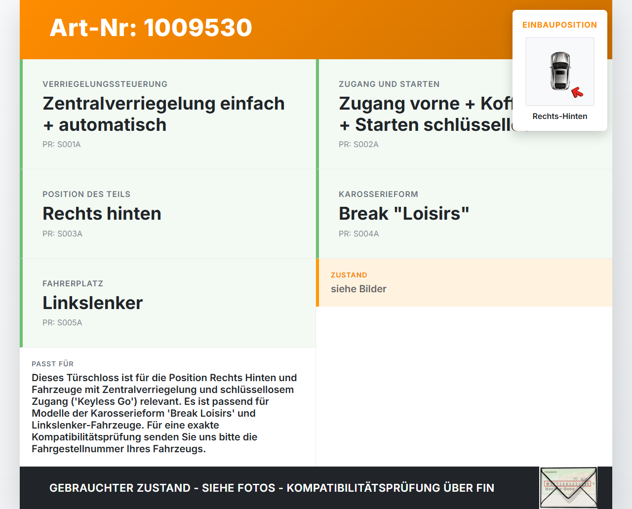 Citroen C4 Picasso II 13-22 Kombi Türschloss m. ZV Stellmotor Rechts Hinten Citroen C4 Picasso II 13-22 08.10.2014... Vorschau 3