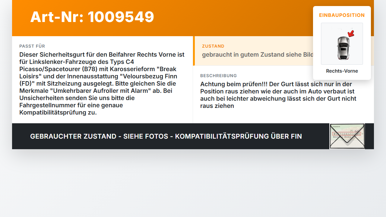 Citroen C4 Picasso II 13-22 Kombi Gurt Sicherheitsgurt Gurtstraffer für Beifahrer Rechts Vorne Citroen C4 Picasso... Vorschau 3