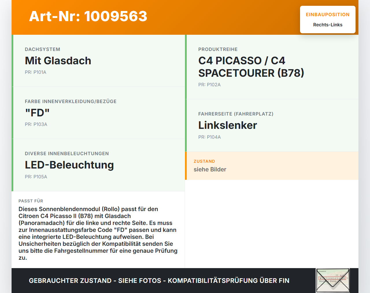 Citroen C4 Picasso II 13-22 Sonnenblende Rollo Rechts und Links Sonnenblendenmodul Citroen C4 Picasso II 13-22... Vorschau 3
