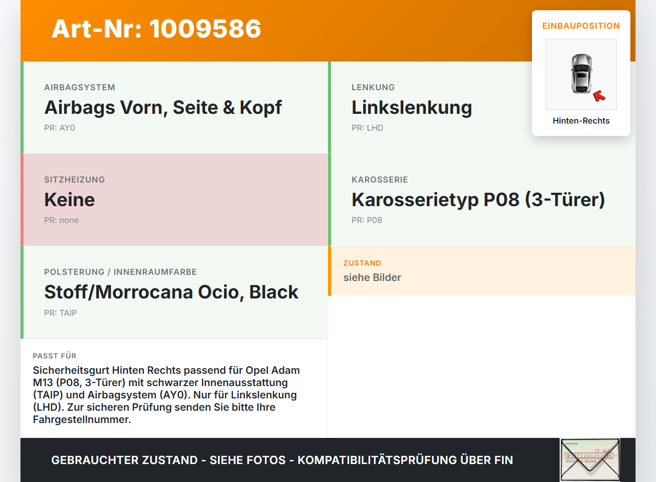Opel Adam M13 13-19 3 Türer Sicherheitsgurt Gurt Anschnallgurt Hinten Rechts Opel Adam M13 13-19 29.07.2016... Vorschau 3