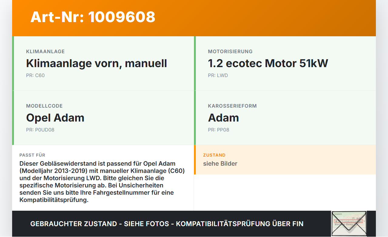 Opel Adam M13 13-19 Widerstand Gebläse Lüfter Opel Adam M13 13-19 29.07.2016 gebraucht Vorschau 3