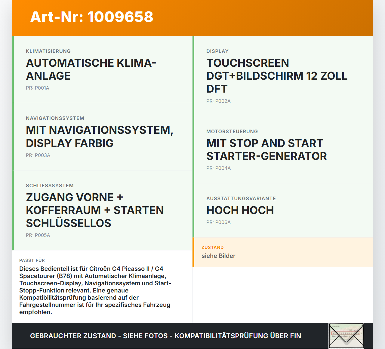 Citroen C4 Picasso II 13-22 Bedienteil Multimedia Heizungsregelung Start Stop Schalter Citroen C4 Picasso II 13-22... Vorschau 3