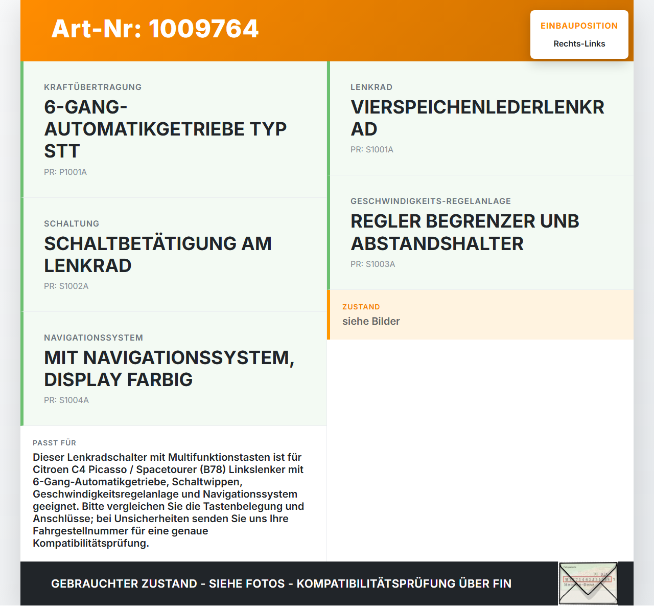 Citroen C4 Picasso II 13-22 Lenkradschalter Multifunktionstasten Schalter für Lenkrad Rechts und Links Citroen C4... Vorschau 3