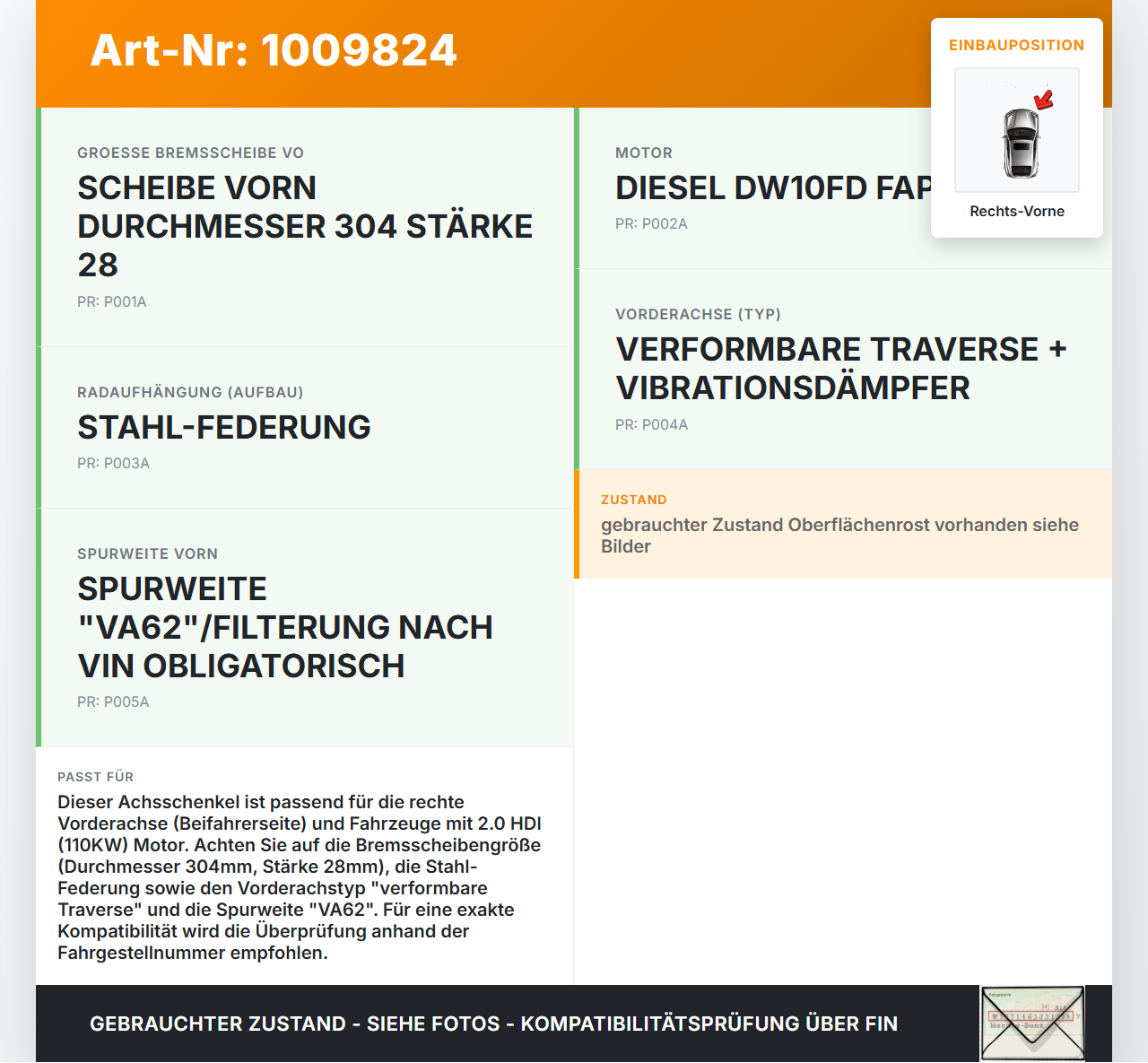 Citroen C4 Picasso II 13-22 HDI 2,0 110KW Achsschenkel Radnabe Rechts Vorne Citroen C4 Picasso II 13-22 08.10.2014... Vorschau 3