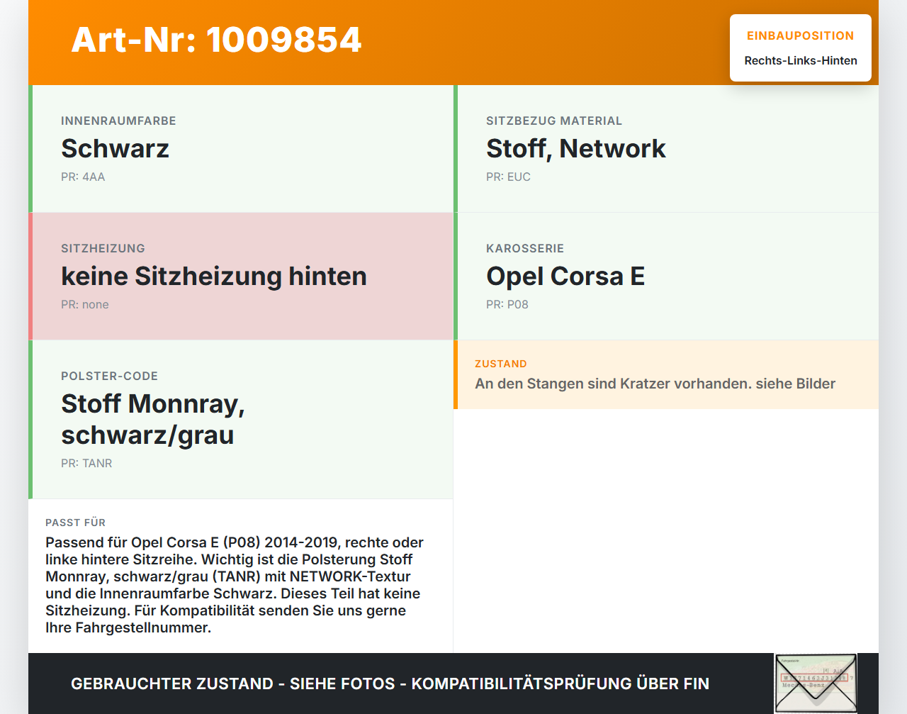 Opel Corsa E X15 14-19 Kopfstütze Rechts oder Links Hinten Opel Corsa E X15 14-19 25.02.2015 gebraucht Vorschau 3