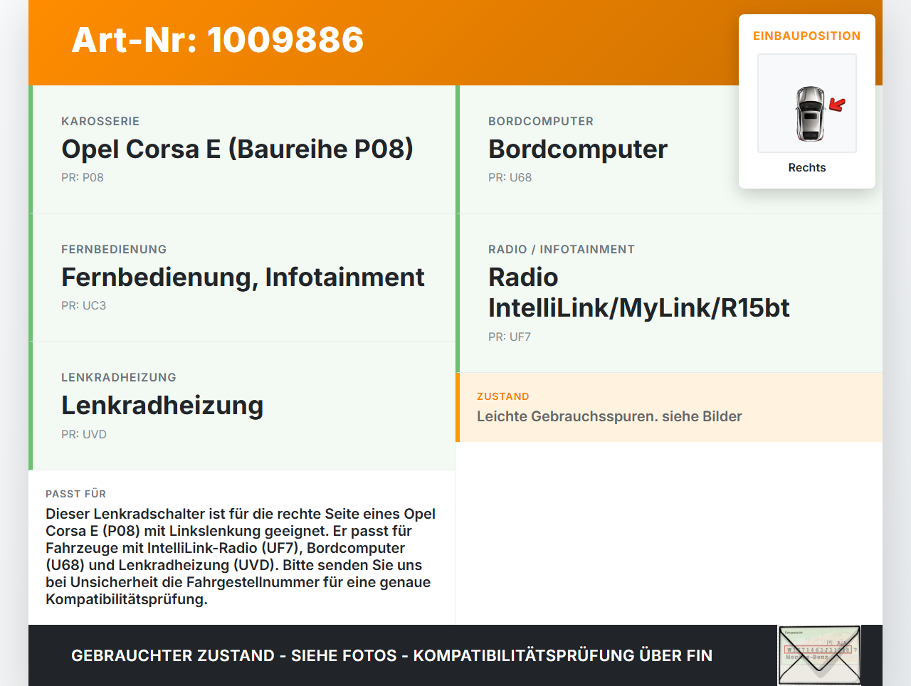 Opel Corsa E X15 14-19 Lenkradschalter Multifunktionstasten Schalter für Lenkrad Rechts Opel Corsa E X15 14-19... Vorschau 3
