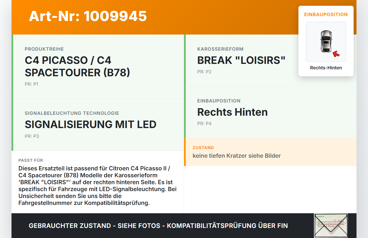 Citroen C4 Picasso II 13-22 Nebelschlussleuchte Rechts Hinten Citroen C4 Picasso II 13-22 08.10.2014 gebraucht Vorschau 3