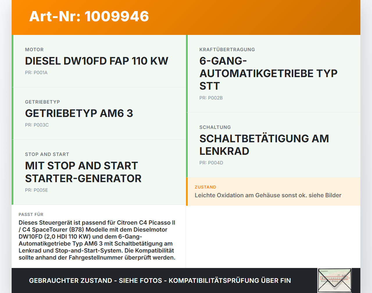 Citroen C4 Picasso II 13-22 HDI 2,0 110KW Steuergerät Gangwahlgeber für Getriebe Citroen C4 Picasso II 13-22... Vorschau 3