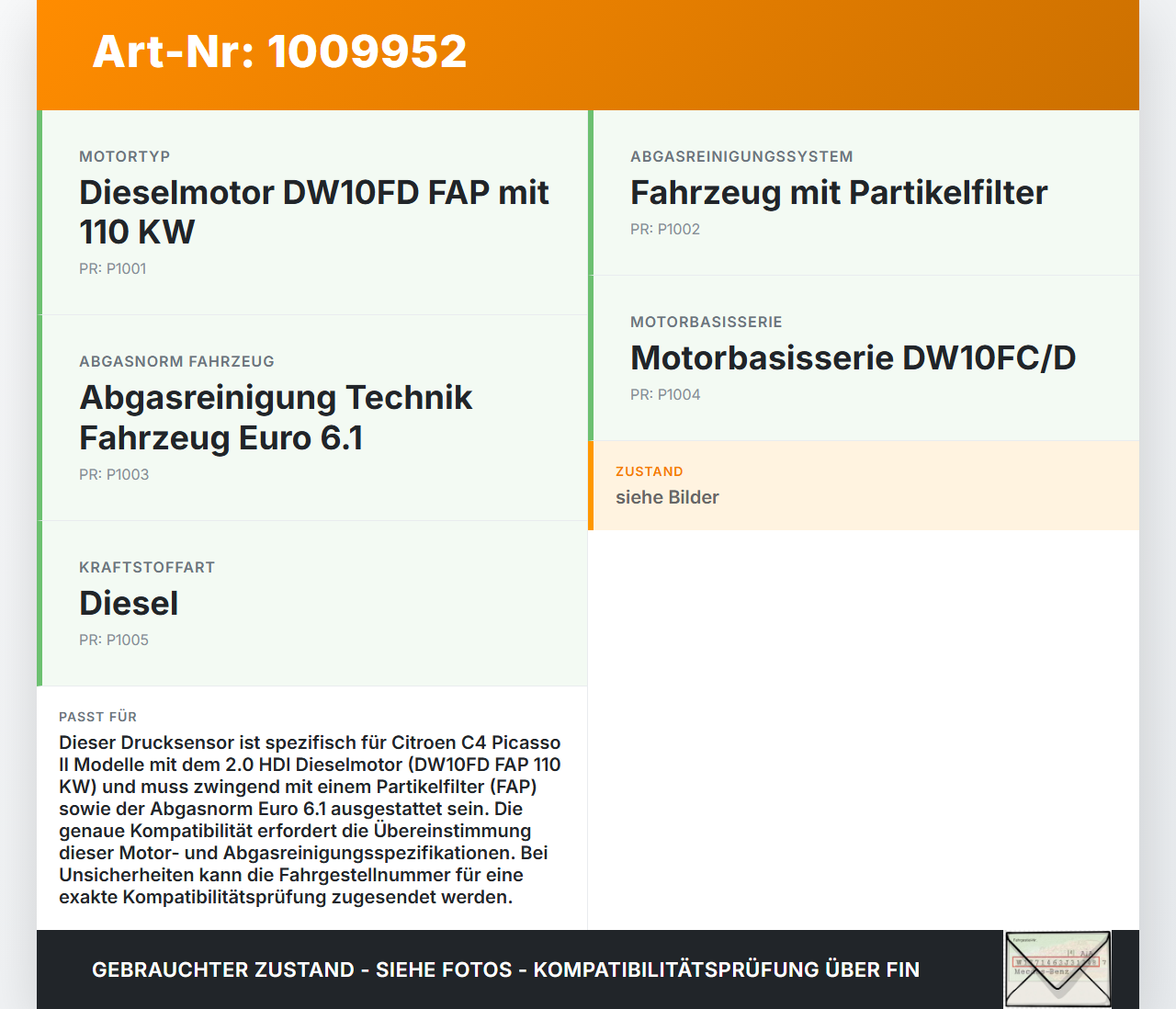 Citroen C4 Picasso II 13-22 HDI 2,0 110KW Drucksensor Partikelfilter Abgasdrucksensor Citroen C4 Picasso II 13-22... Vorschau 3