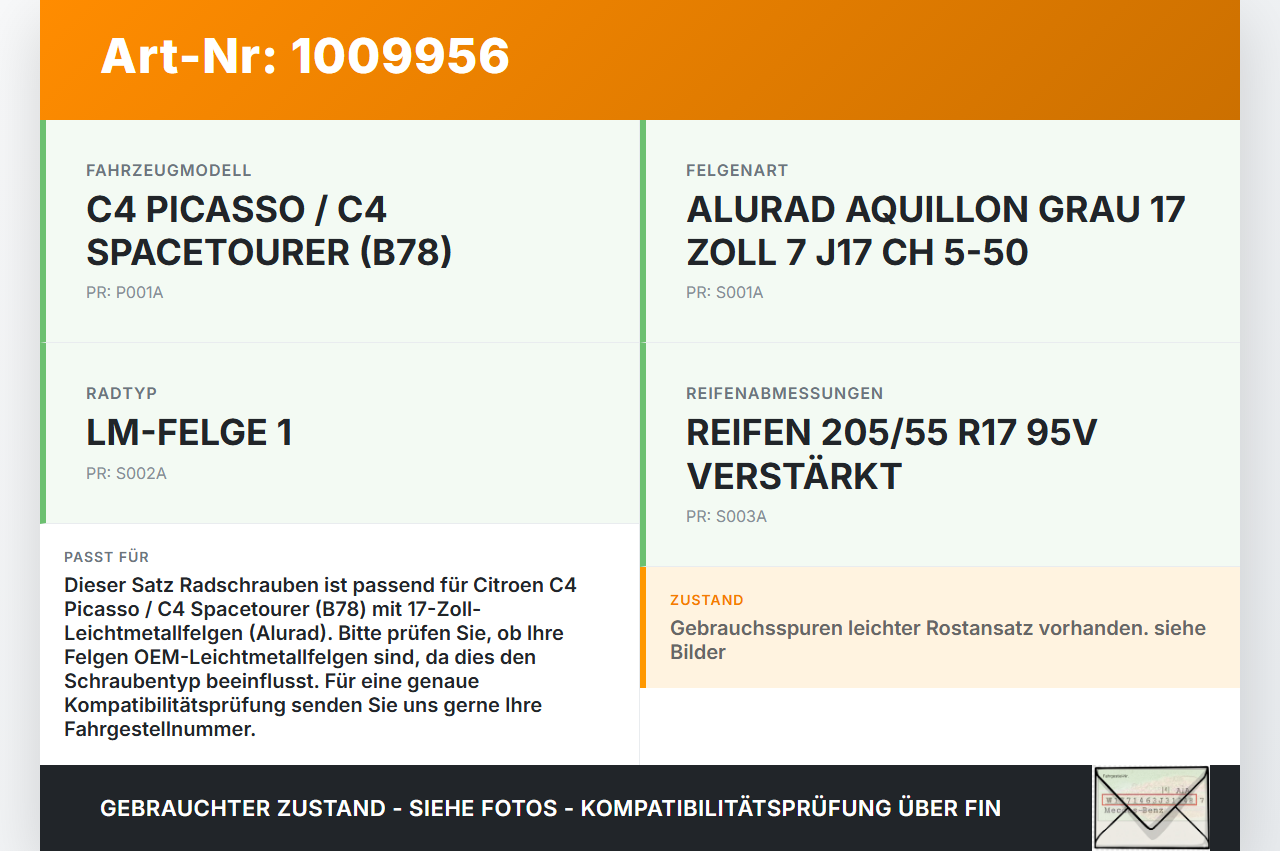 Citroen C4 Picasso II 13-22 Satz Radschrauben Schraube Radbolzen Citroen C4 Picasso II 13-22 08.10.2014 540567 gebraucht Vorschau 3