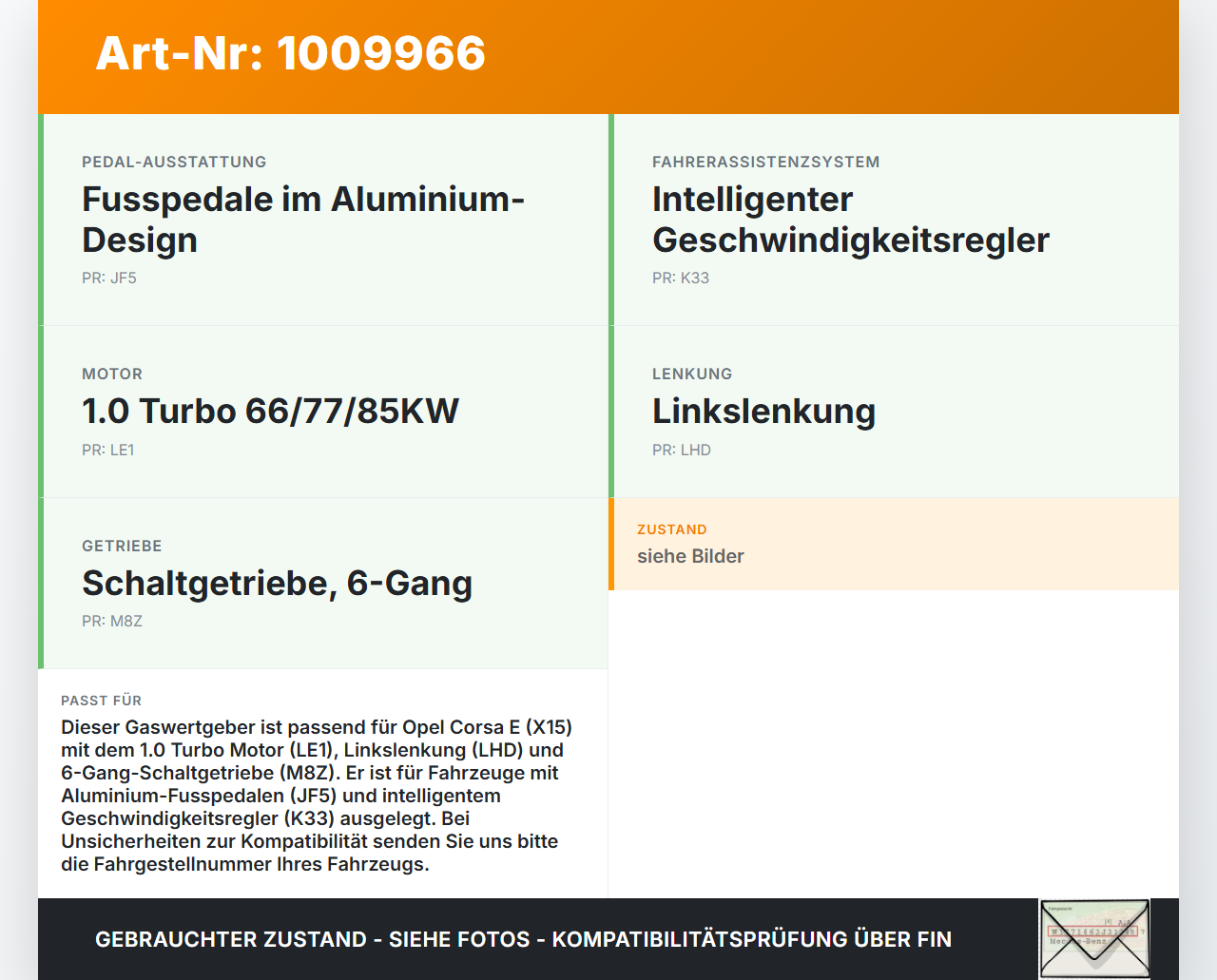 Opel Corsa E X15 14-19 1,0 85KW Gaswertgeber Gaspedal Fahrpedal Opel Corsa E X15 14-19 25.02.2015 13305804 B720... Vorschau 3