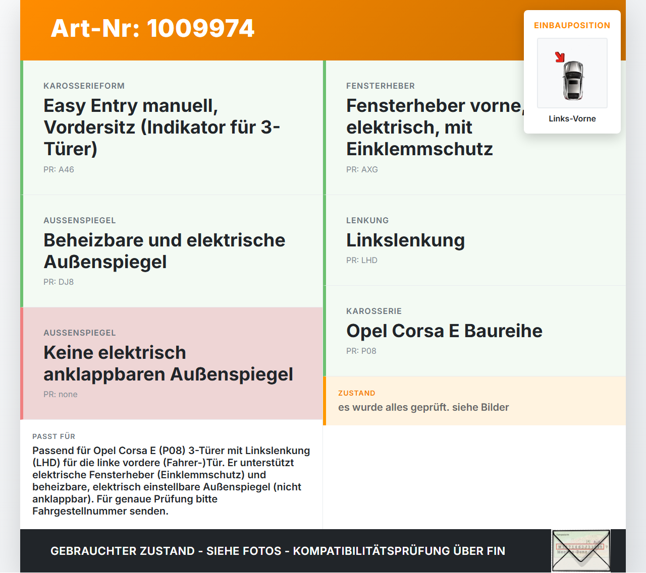Opel Corsa E X15 14-19 3 Türer Kabelbaum Tür und Fensterheber Links Vorne Opel Corsa E X15 14-19 25.02.2015... Vorschau 3
