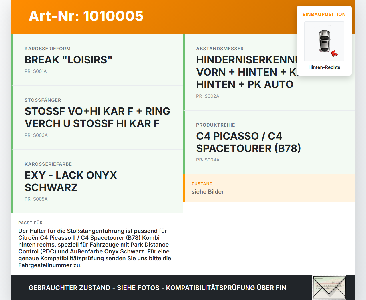 Citroen C4 Picasso II 13-22 Kombi Halter Führung Stoßstange Hinten Rechts Citroen C4 Picasso II 13-22 08.10.2014... Vorschau 3