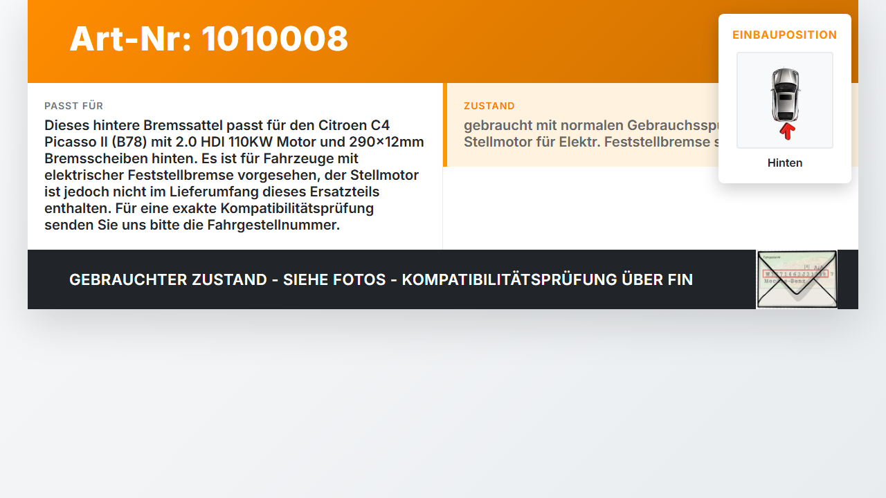 Citroen C4 Picasso II 13-22 HDI 2,0 110KW Bremssattel Bremszange Hinten Citroen C4 Picasso II 13-22 08.10.2014... Vorschau 3