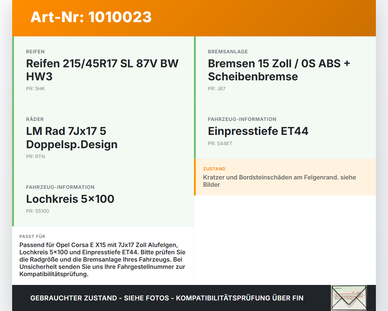 Opel Corsa E X15 14-19 1x Felge Alufelge 5X100 7X17Zoll ET44 Opel Corsa E X15 14-19 25.02.2015 13380638 13380639... Vorschau 3