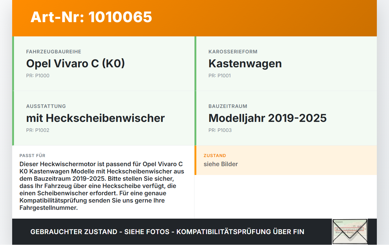 Opel Vivaro C K0 19-25 Kasten Heckwischermotor Wischermotor für Heckscheibe Opel Vivaro C K0 19-25 19.08.2020... Vorschau 3