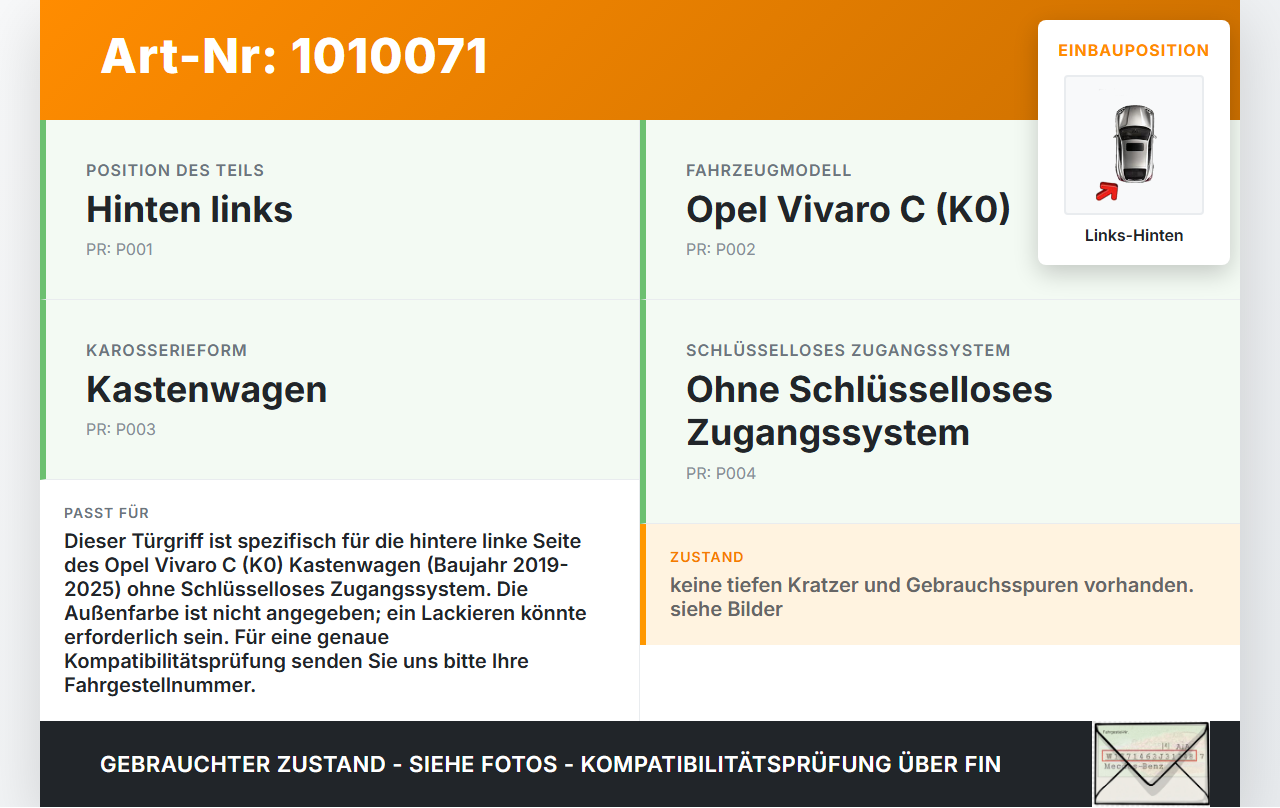 Opel Vivaro C K0 19-25 Kasten Türgriff Griff aussen Links Hinten Opel Vivaro C K0 19-25 19.08.2020 gebraucht Vorschau 3