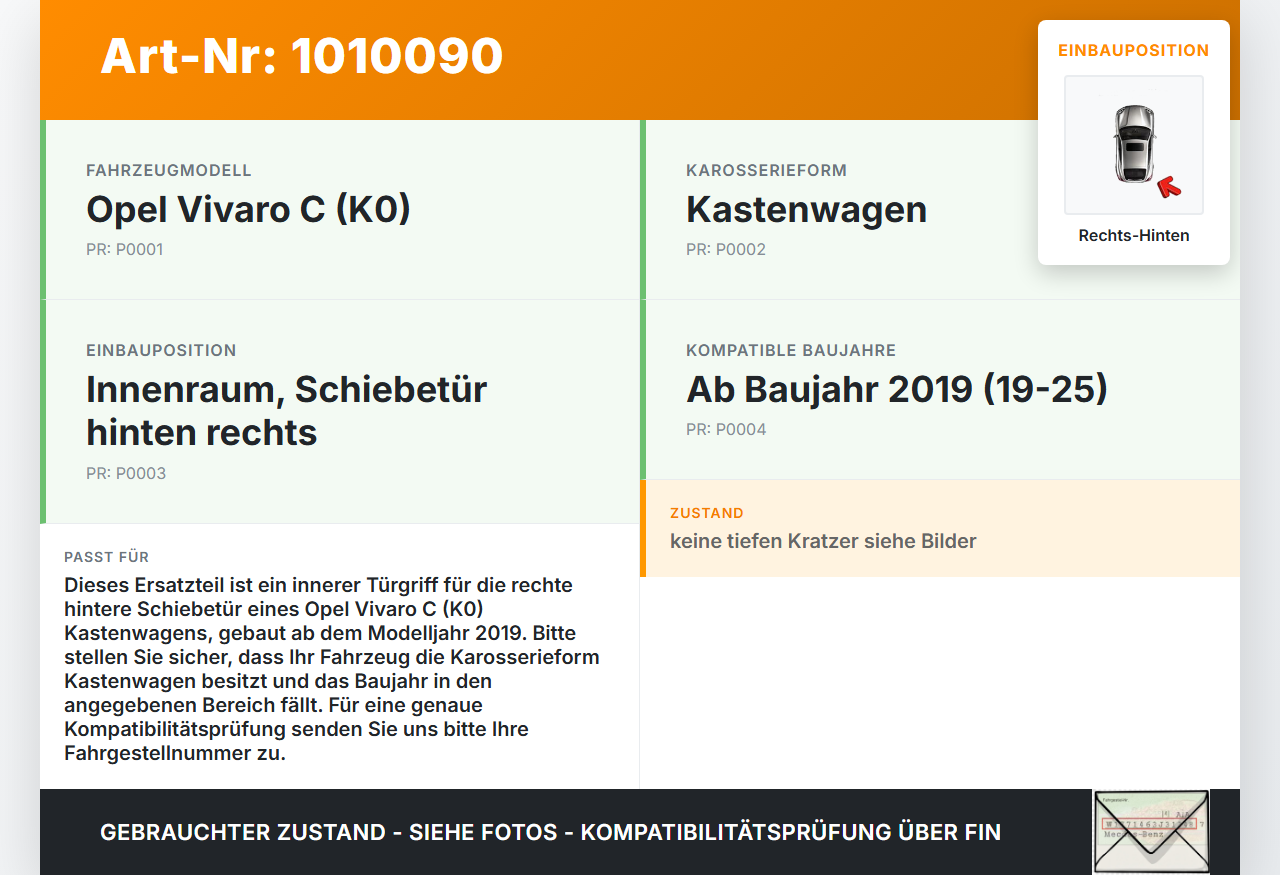 Opel Vivaro C K0 19-25 Kasten Griff Griffmuschel Türgriff Innen Schiebetür Rechts Hinten Opel Vivaro C K0 19-25... Vorschau 3