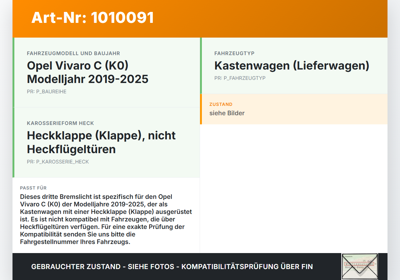 Opel Vivaro C K0 19-25 Kasten Bremslicht 3te Bremsleuchte für Klappe Opel Vivaro C K0 19-25 19.08.2020 gebraucht Vorschau 3