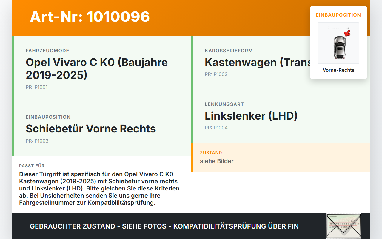 Opel Vivaro C K0 19-25 Kasten Türgriff Innen Schiebetür Türöffner Innengriff Vorne Rechts Opel Vivaro C K0 19-25... Vorschau 3
