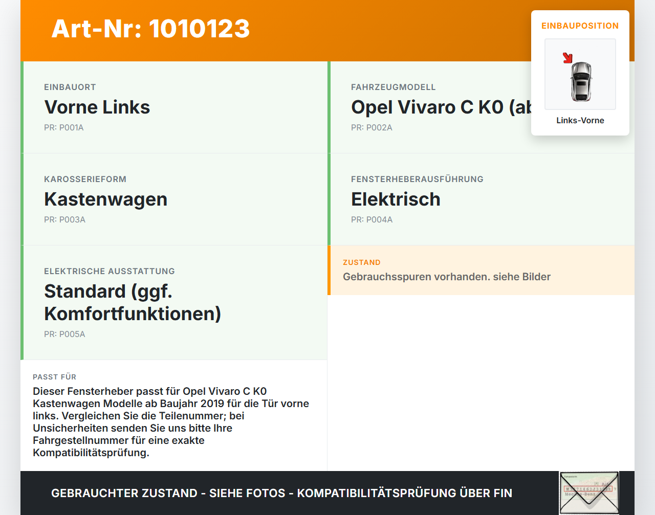 Opel Vivaro C K0 19-25 Kasten Fensterhebermotor mit Fensterheber Links Vorne Opel Vivaro C K0 19-25 19.08.2020... Vorschau 3